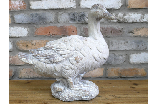 Rustic MGO Duck Garden Statue - White Shabby Chic Goose Bird Ornament