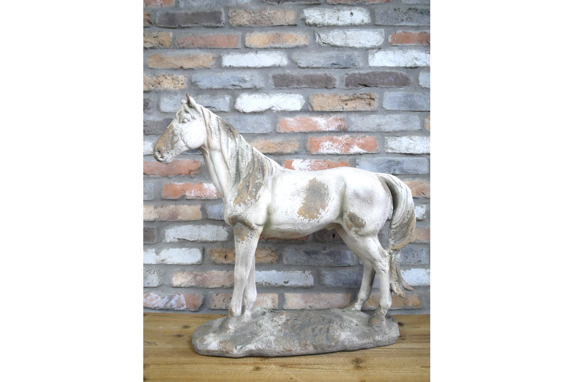 Rustic MGO Horse Garden Statue - Antique White Shabby Chic Lawn Ornament