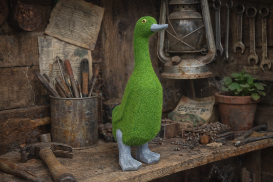 Green Flocked Duck Garden Planter Novelty Moss Effect Bird Flower Pot