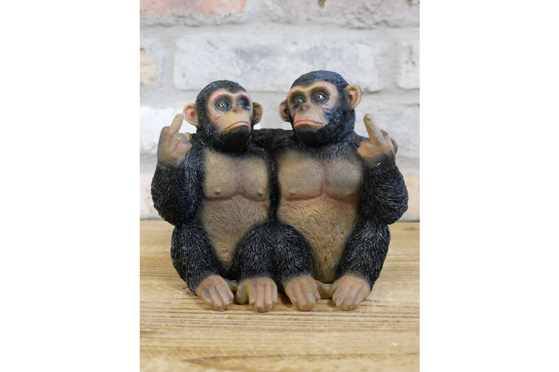 Funny Cheeky Chimpanzees Middle Finger Ornament Rude Monkey Figurine