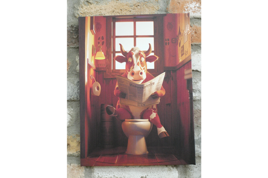 Spotted Cow on Toilet Canvas Print - Funny Bathroom Wall Art Decor