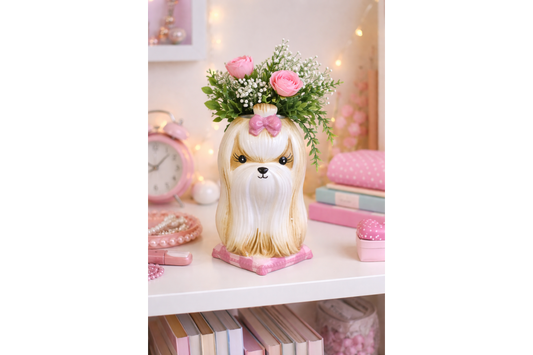 Cute Shih Tzu Ceramic Vase Artificial Flower Pot Maltese Dog Planter