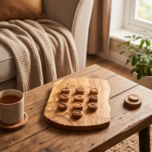 TIC TAC TOE/Noughts And Crosses Game Wooden Kids Toy | Olive Wood | Regular Or Irregular Shape