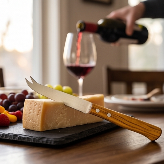 Premium Wooden Handle Cheese Knife with Forked Tip | Stainless Steel