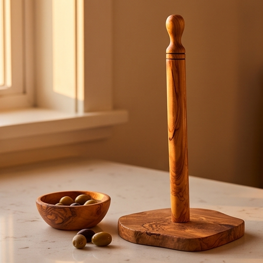 Handcrafted Olive Wood Paper Towel Holder (30 cm) | Standing Roll Dispenser
