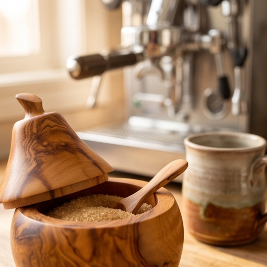 Handcrafted Pear Shaped Olive Wood Sugar Bowl & Spice Jar (12 cm)