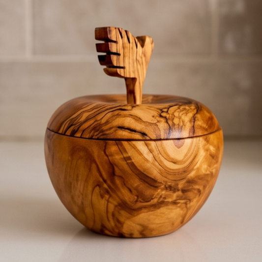 Handcrafted Apple Shaped Olive Wood Sugar Bowl & Storage Jar (12 cm)
