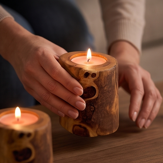 Handcrafted Rustic Olive Wood Log Candle Holder (8cm, 10cm & 12cm) – Rustic Tealight Pillar