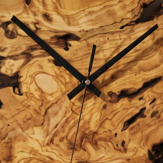 Minimalist Round Olive Wood Wall Clock | Luxury Metal Hoop Statement Clock
