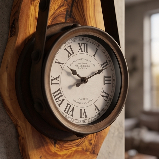 Industrial Pulley Belt Olive Wood Wall Clock | Steampunk Mechanical Statement Clock
