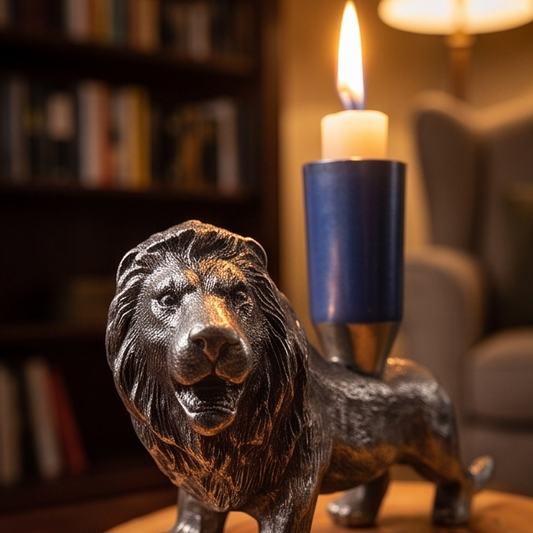 Olive wood lion candle holder
