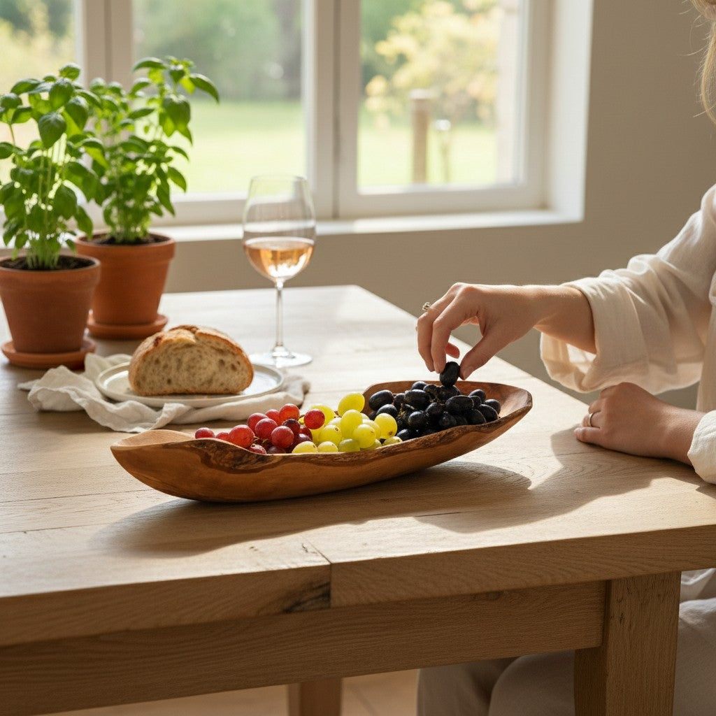 Handcrafted Olive Wood Boat Platter - 40cm or 50cm Large Wooden Serving Bowl