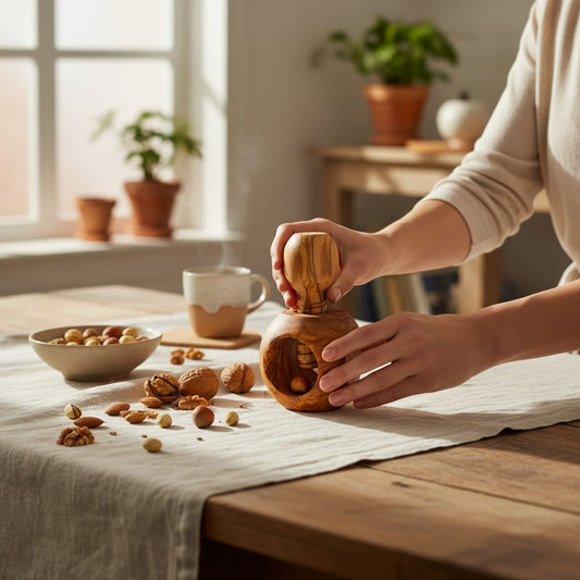 Olive Wood Mushroom Nutcracker | Wooden Screw Thread Manual Nut Breaker Tool
