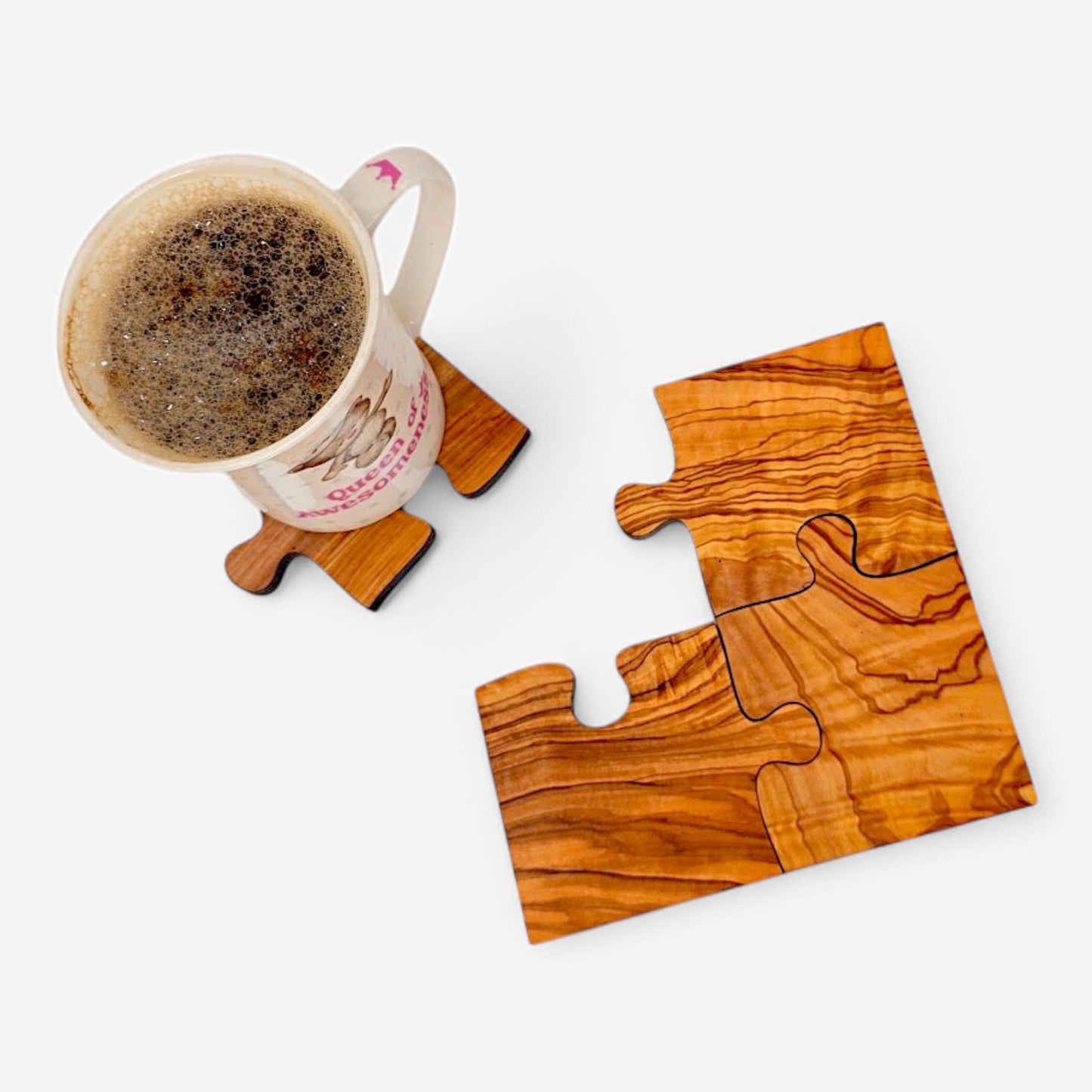 Olive Wood Puzzle Piece Wooden Coaster Set | Unique Gift Idea