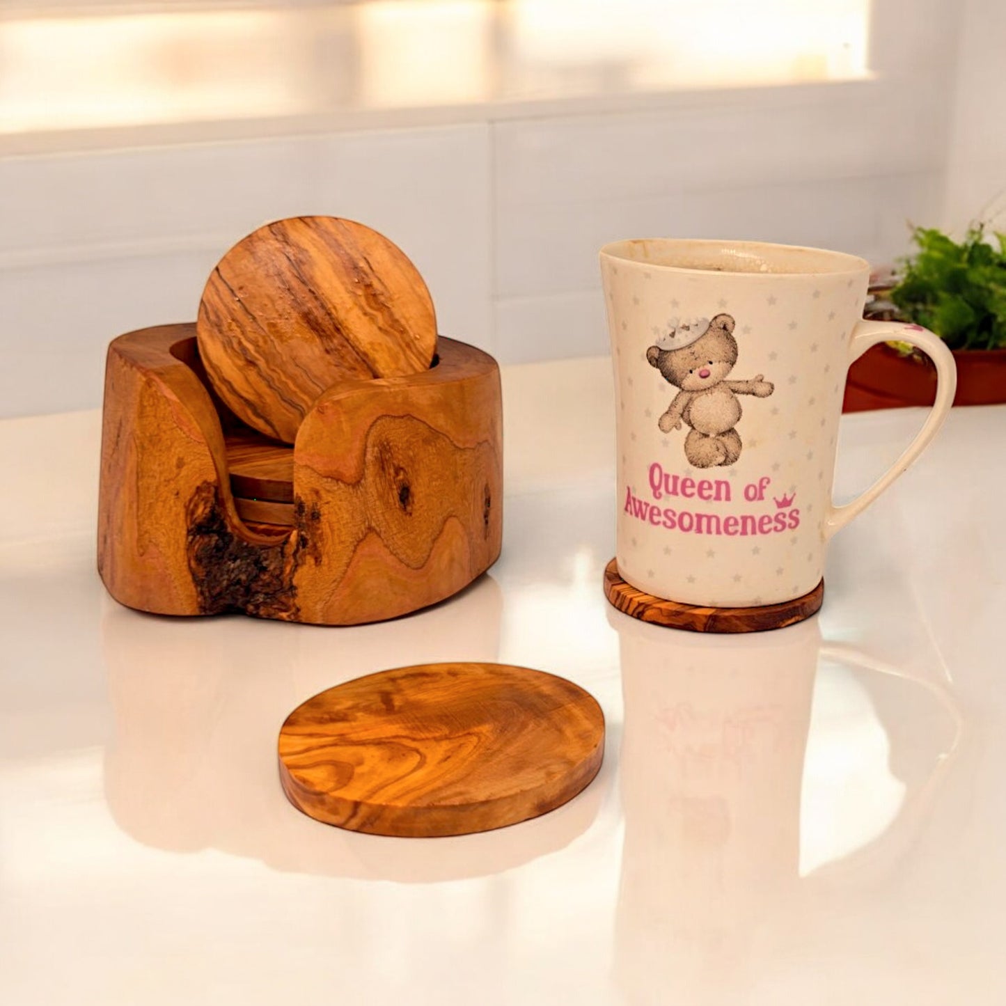 Coaster Set of 6 in Holder 12 cm