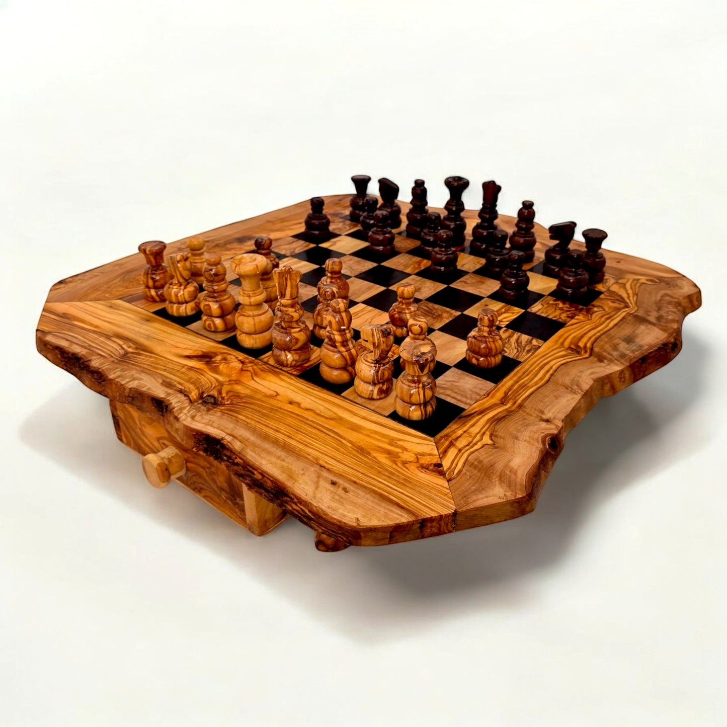 Olive Wood Chess Board with Two Drawers