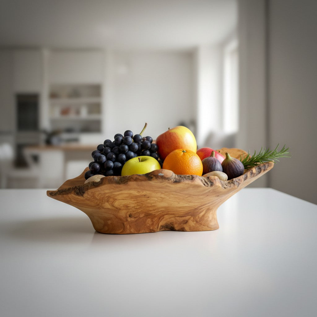 Handcrafted Olive Wood Pedestal Fruit Bowl (47x47x20) | Rustic Table Decor