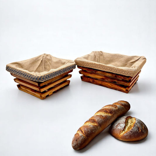 Olive Wood Square Shaped Bread Basket 18 cm