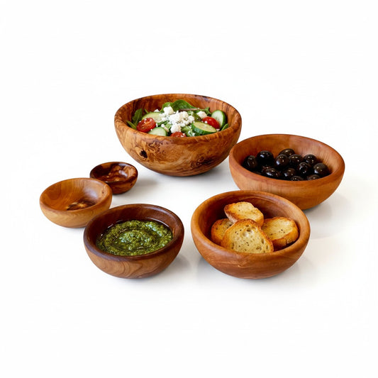 Handmade Olive Wood Bowl Set of 6 | Graduated Nesting Fruit Snack & Serving Bowls | Beautiful Natural Grain | Sizes 8–18 cm