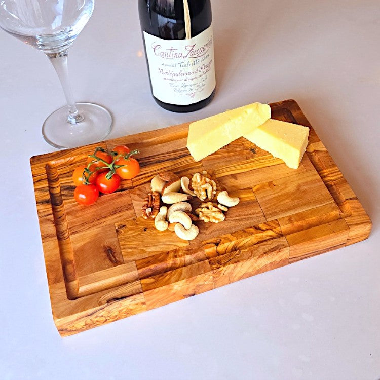 Olive Wood End Grain Chopping/Cutting Board | Large Heavy Rectangular Charcuterie W/ Drip Catching Groove | Various Sizes