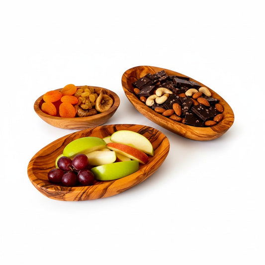 Olive Wood Oval Bowls Set of 3 | 10cm 13cm 16cm Nesting Dipping & Snack Trays