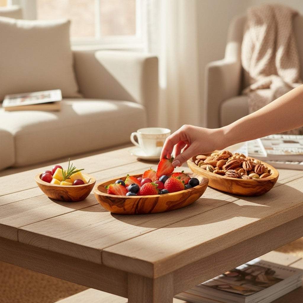 Olive Wood Oval Bowls Set of 3 | 10cm 13cm 16cm Nesting Dipping & Snack Trays