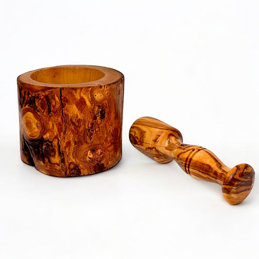 Olive Wood Wooden Pestle And Mortar Rustic Natural Handcrafted & Chemical Free | Various Sizes