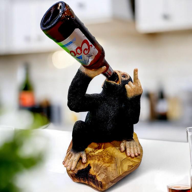 Monkey Bottle Holder Olive Wood Base