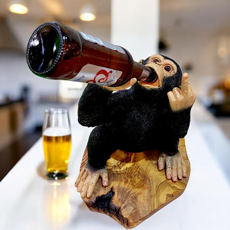 Monkey Bottle Holder Olive Wood Base