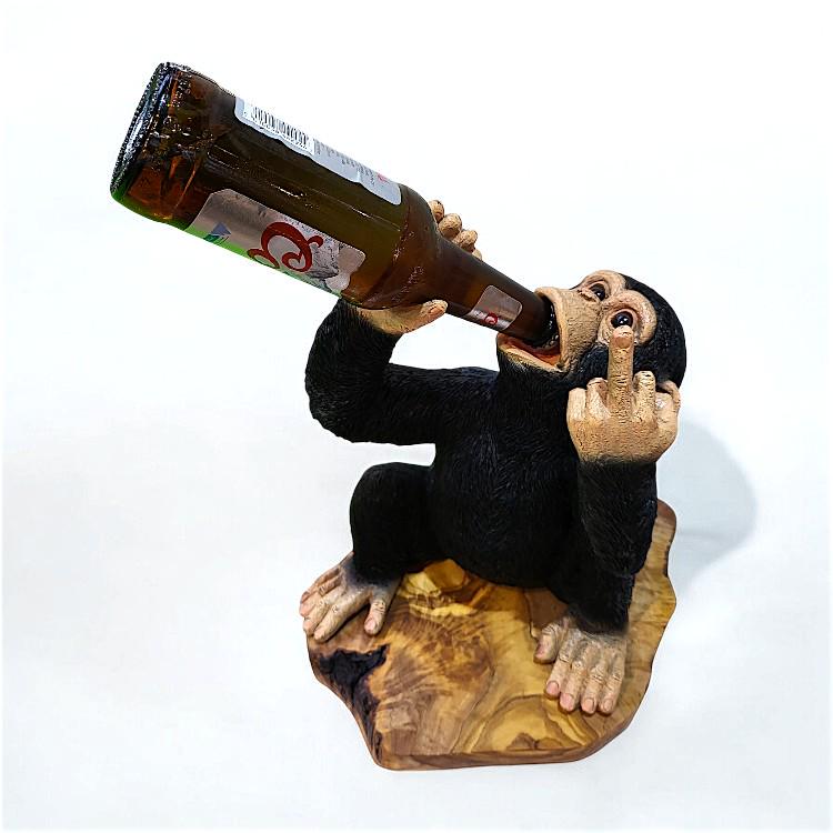 Monkey Bottle Holder Olive Wood Base