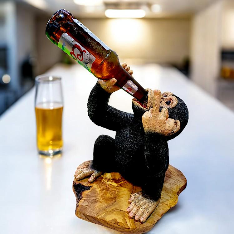 Monkey Bottle Holder Olive Wood Base