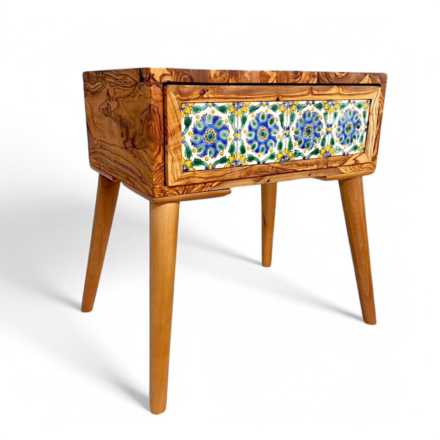 beautiful olive wood bedside table , coffee table with ceramic