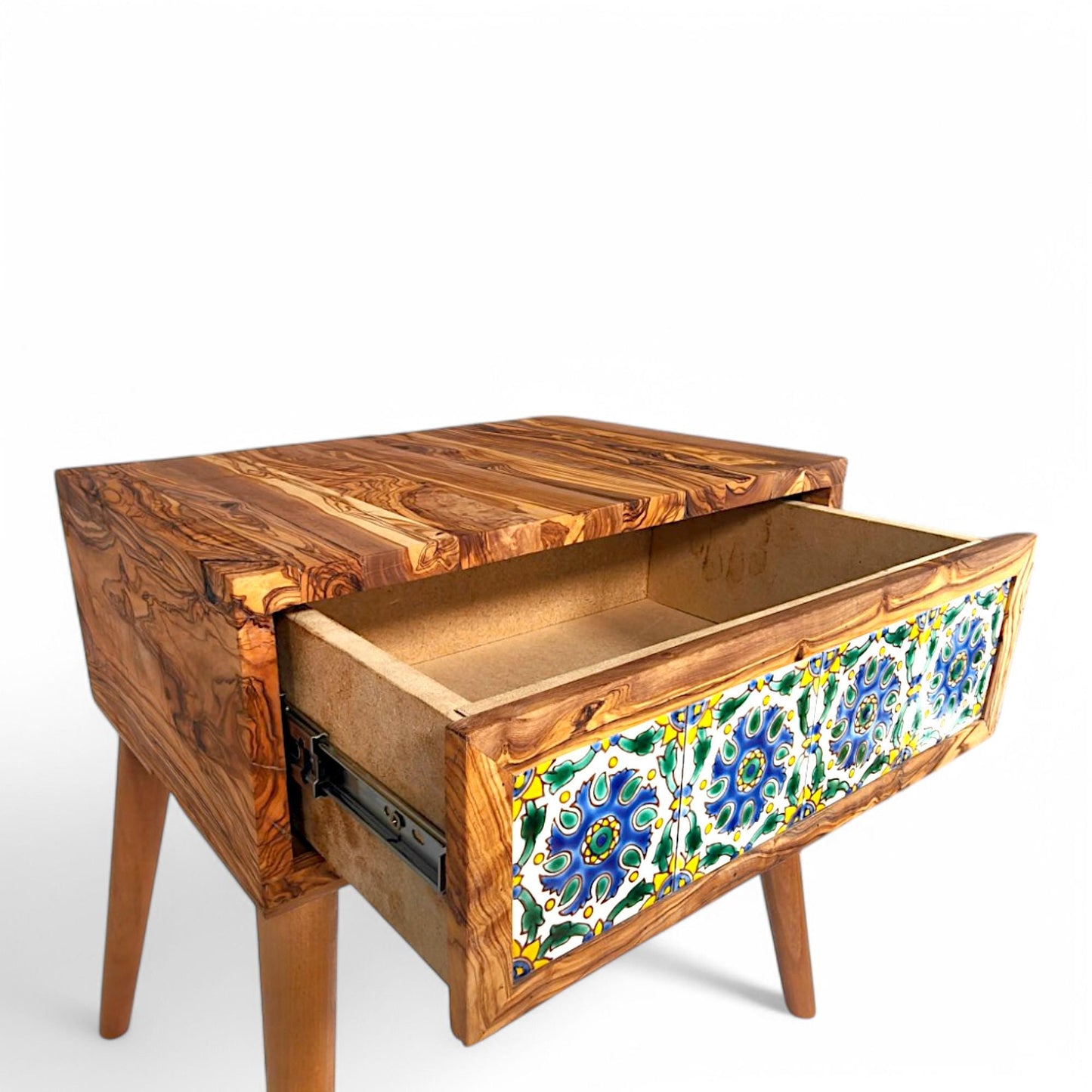 beautiful olive wood bedside table , coffee table with ceramic