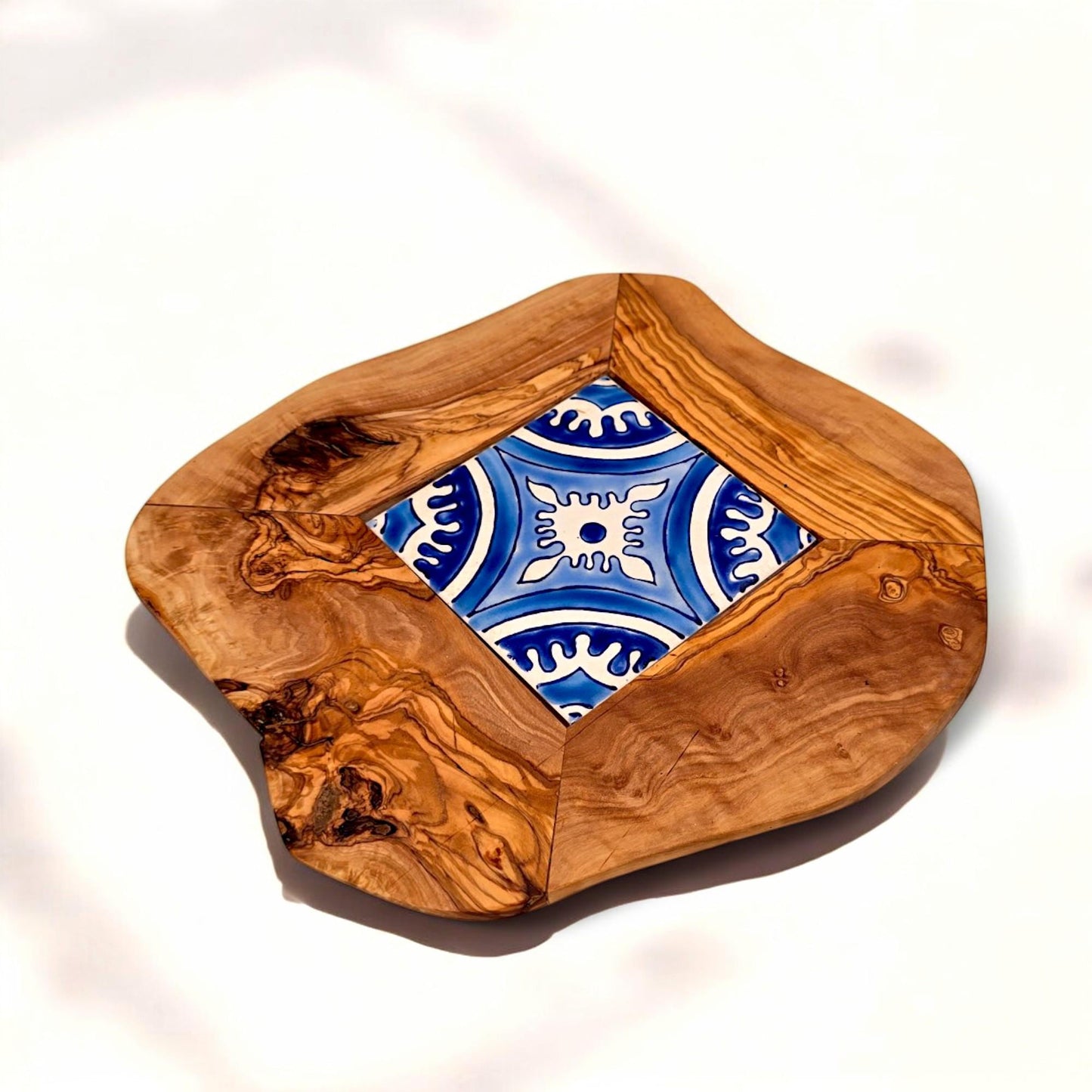 Small Rustic Olive Wood Ceramic Restaurant Serving Tray