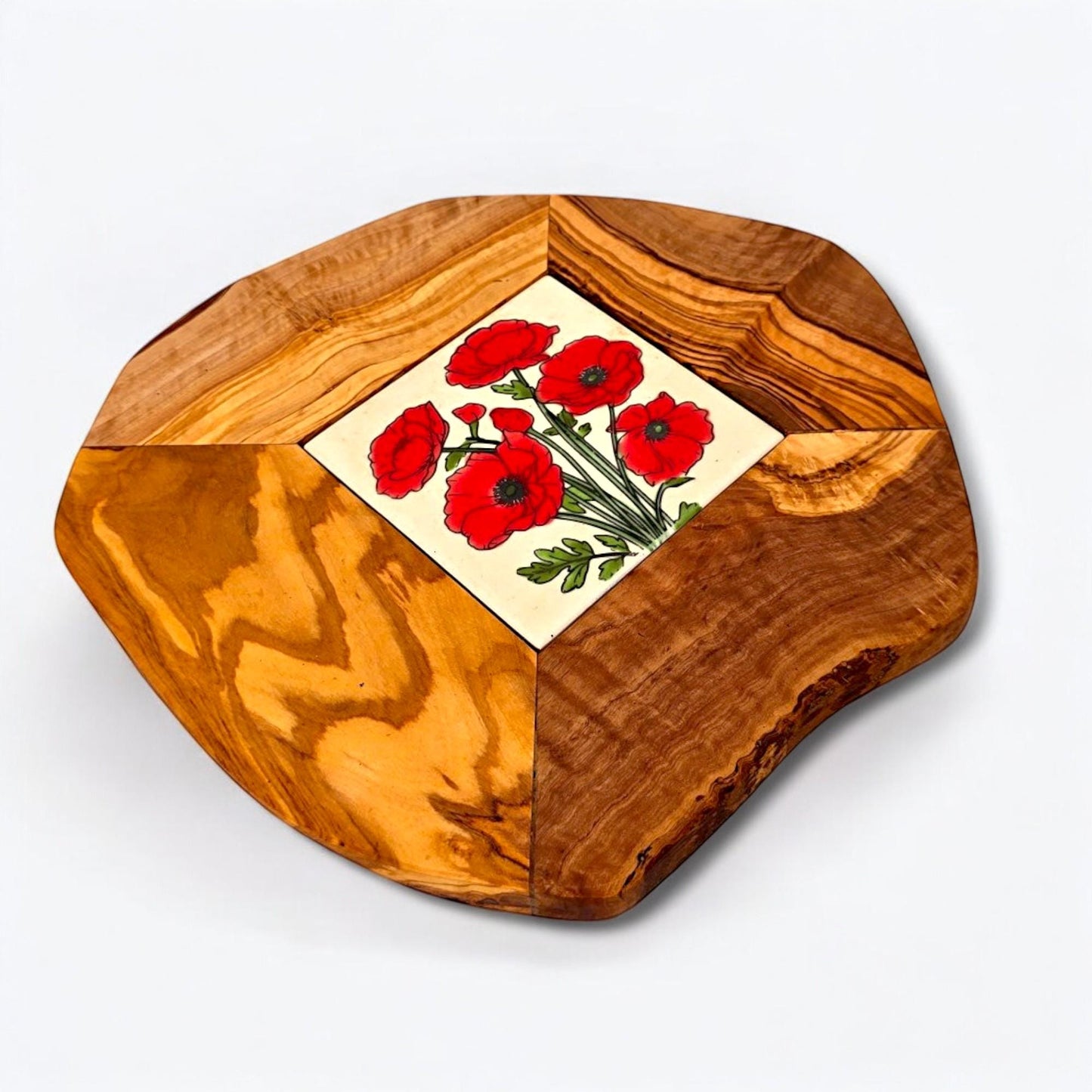 Rustic Olive Wood Ceramic Restaurant Serving Tray