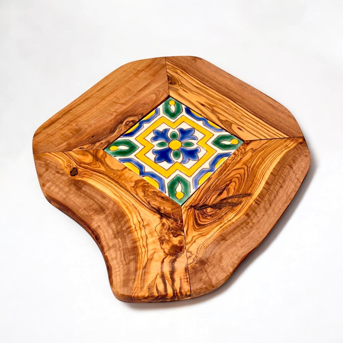 Rustic Olive Wood Ceramic Restaurant Serving Tray