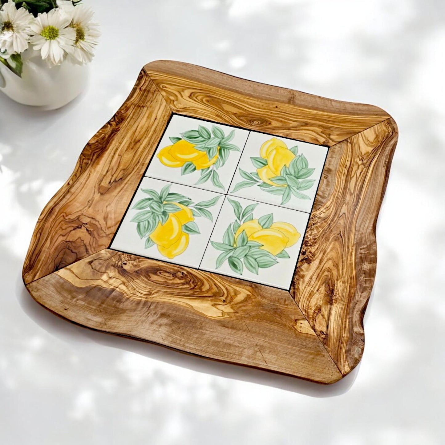 Olive Wood Medium Rustic Olive Wood Ceramic Tray, serving tray, natural, handmade, gift