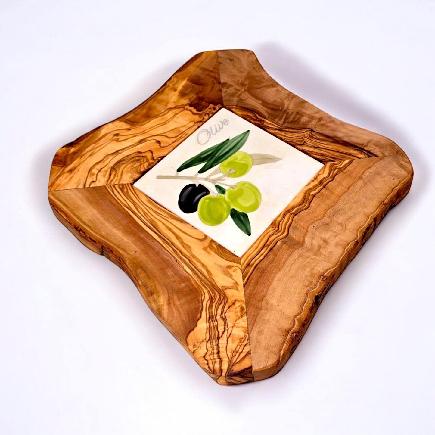 Small Rustic Olive Wood Ceramic Restaurant Serving Tray