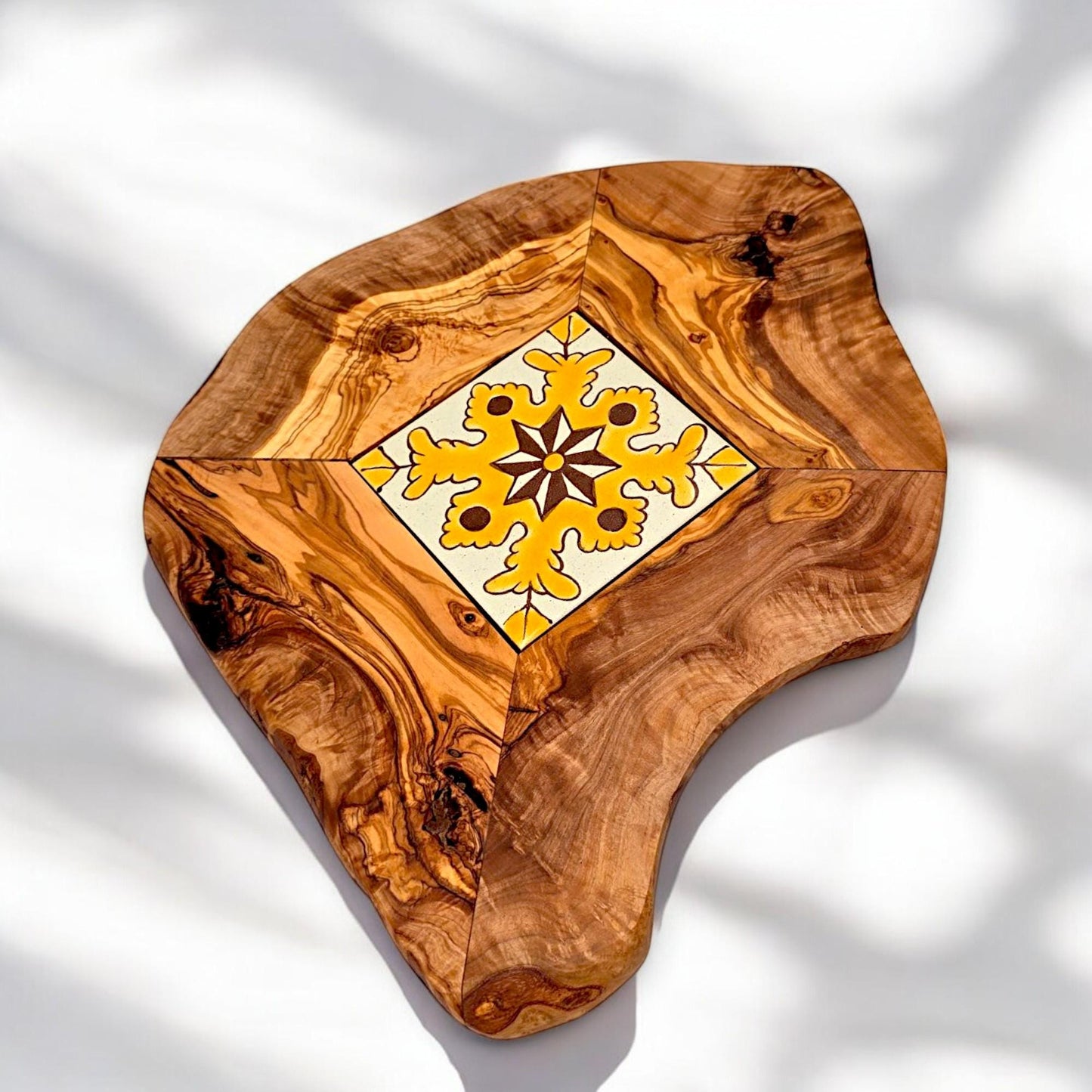 Small Rustic Olive Wood Ceramic Restaurant Serving Tray