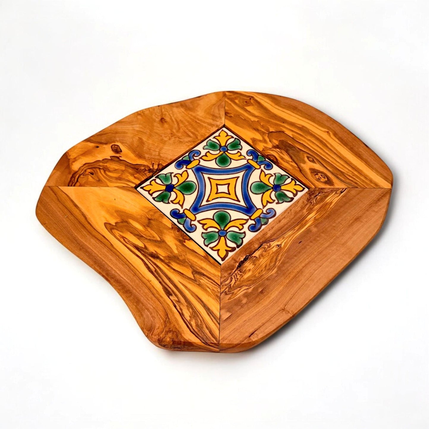Small Rustic Olive Wood Ceramic Restaurant Serving Tray