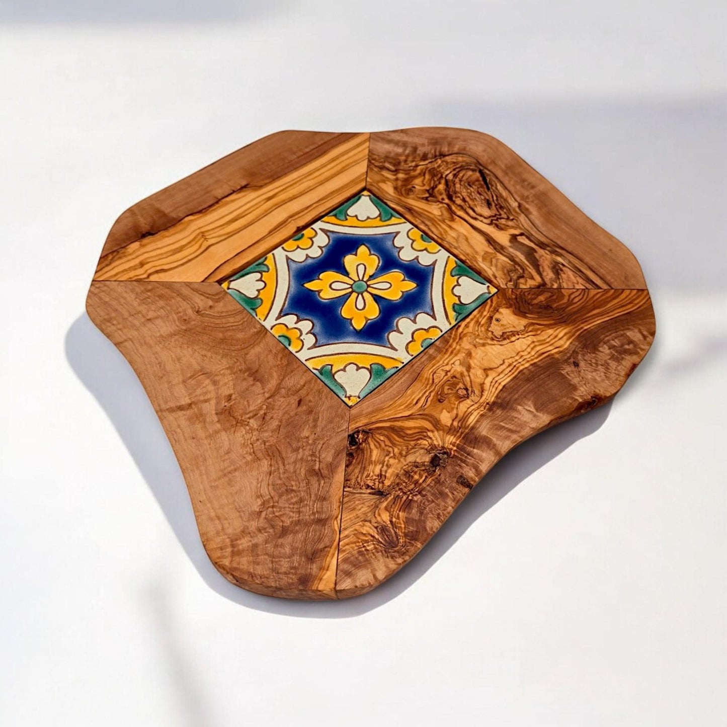 Small Rustic Olive Wood Ceramic Restaurant Serving Tray