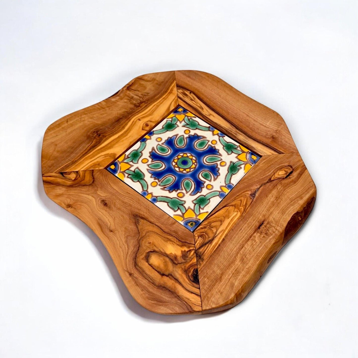 Small Rustic Olive Wood Ceramic Restaurant Serving Tray