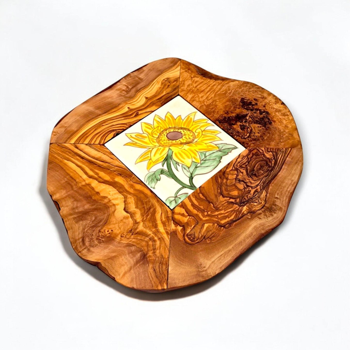 Small Rustic Olive Wood Ceramic Restaurant Serving Tray