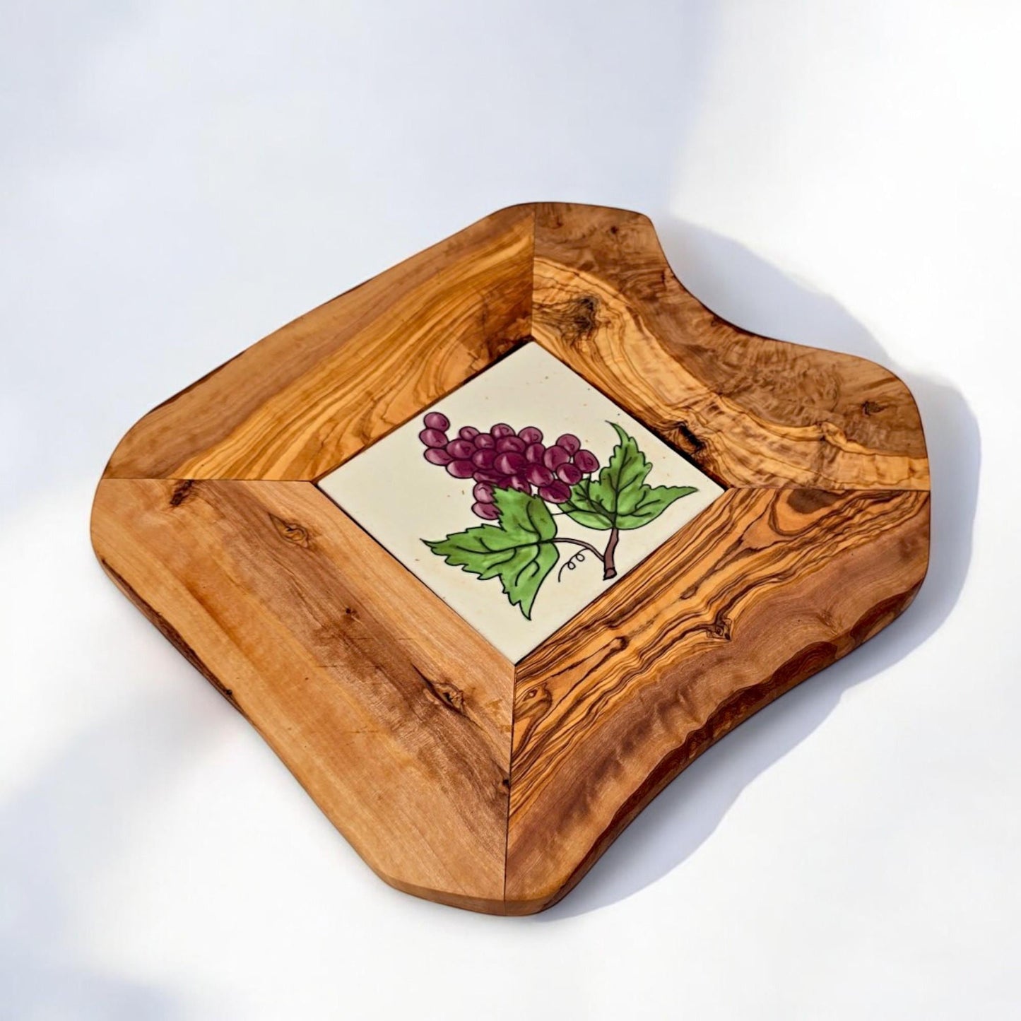 Rustic Olive Wood Ceramic Restaurant Serving Tray