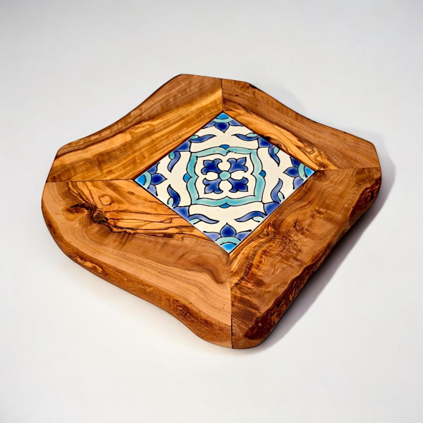 Rustic Olive Wood Ceramic Restaurant Serving Tray