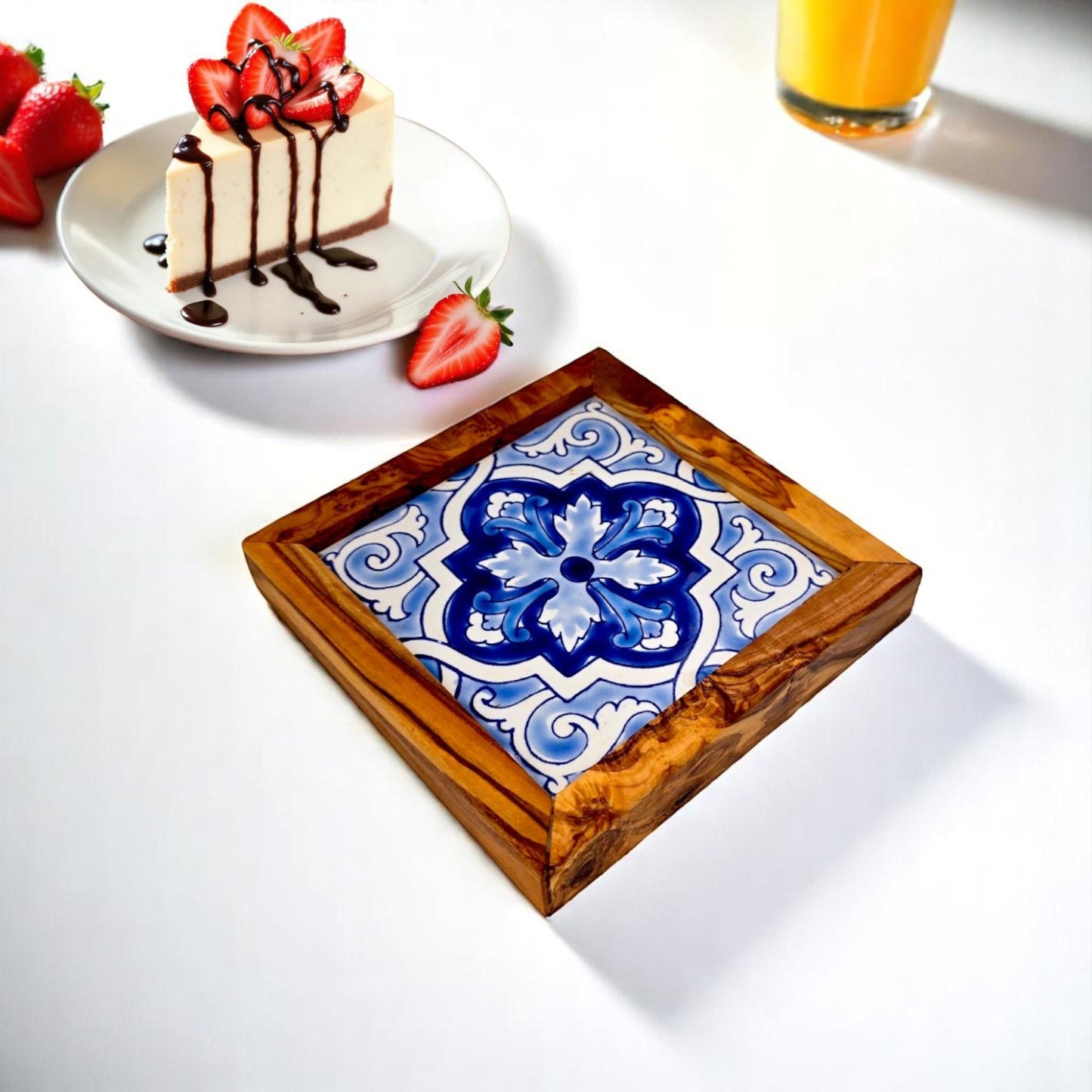 Square Olive Wood Ceramic Tray