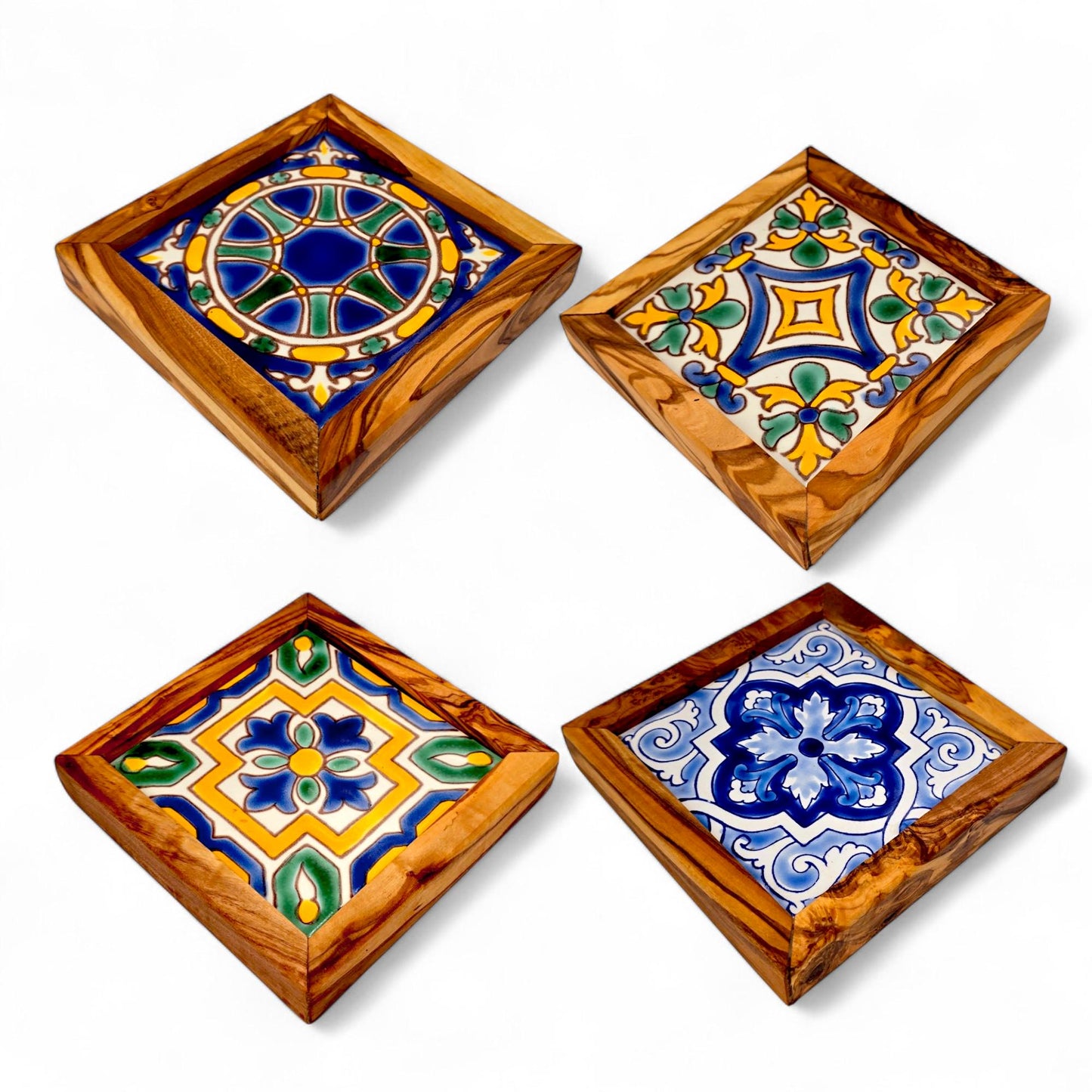 Square Olive Wood Ceramic Tray