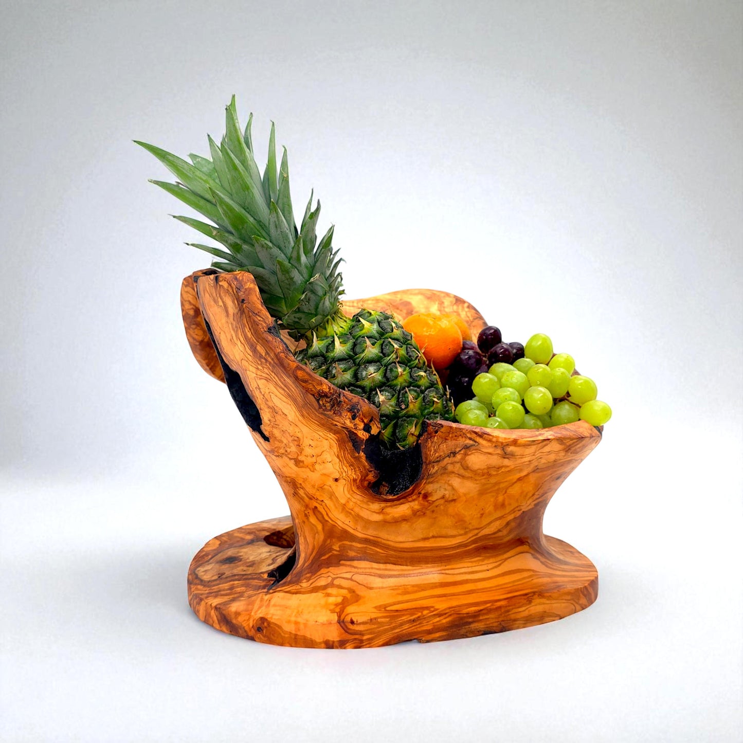 Rustic olive wood basket fruit , master piece, centrepiece
