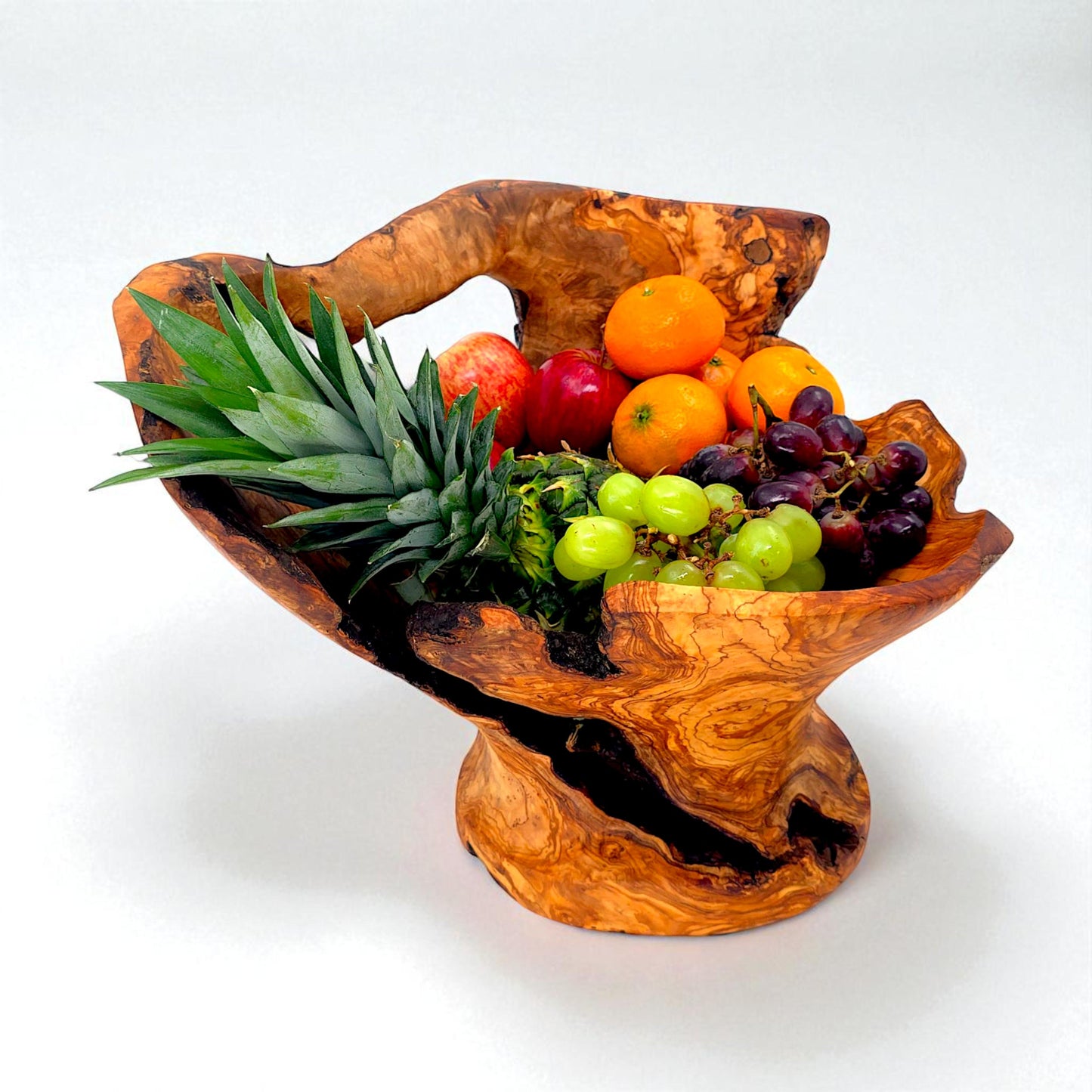 Rustic olive wood basket fruit , master piece, centrepiece