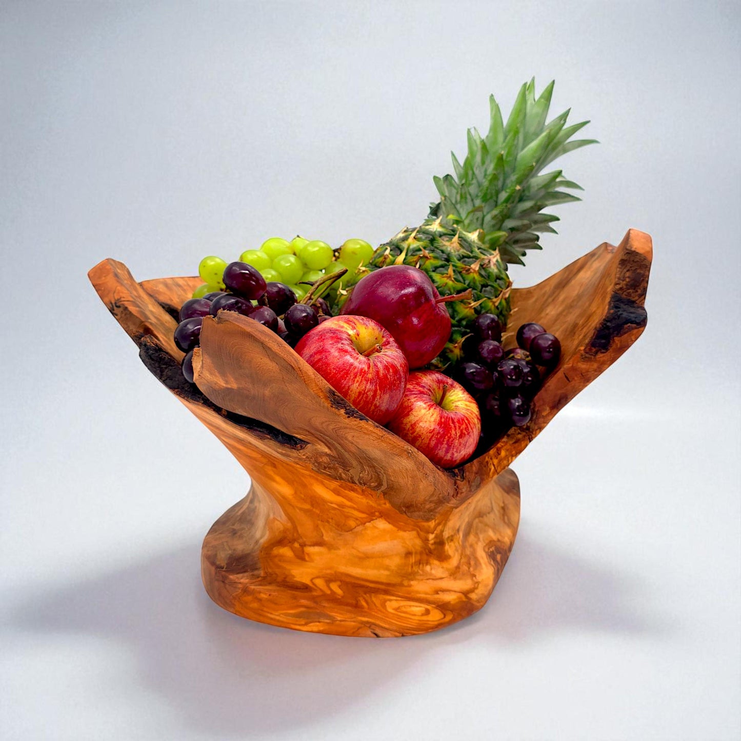 Rustic olive wood basket fruit , master piece, centrepiece